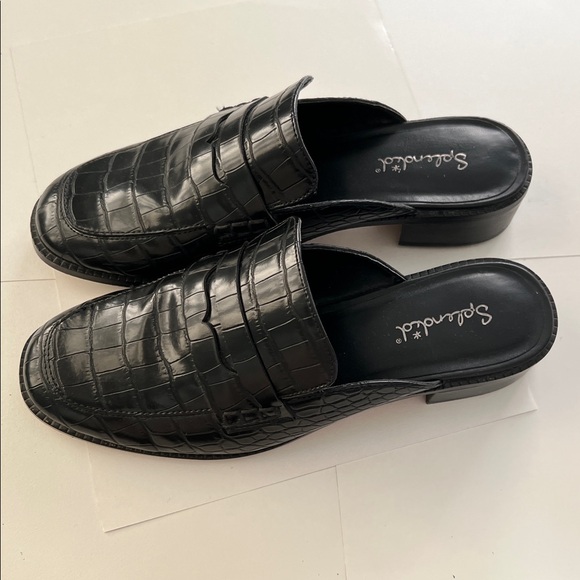 SPLENDID Dora Croc-Embossed Penny Loafer Mules Size 7 Black - Picture 5 of 6